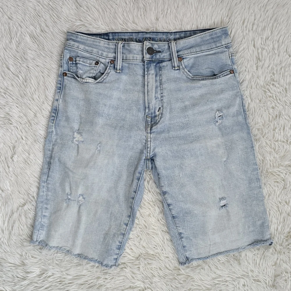 American Eagle Jorts Airflex Men's Light Wash Distressed Denim Shorts 30 - Picture 15 of 15